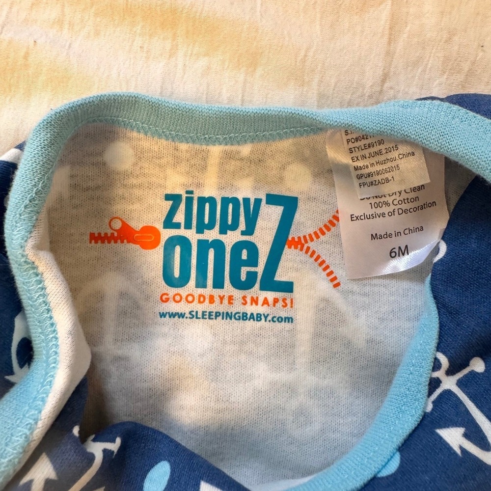 Sleeping Baby Zippy OneZ Pajamas 6M Blue Anchor Print Cotton Footie Kids Boys - Picture 6 of 9
